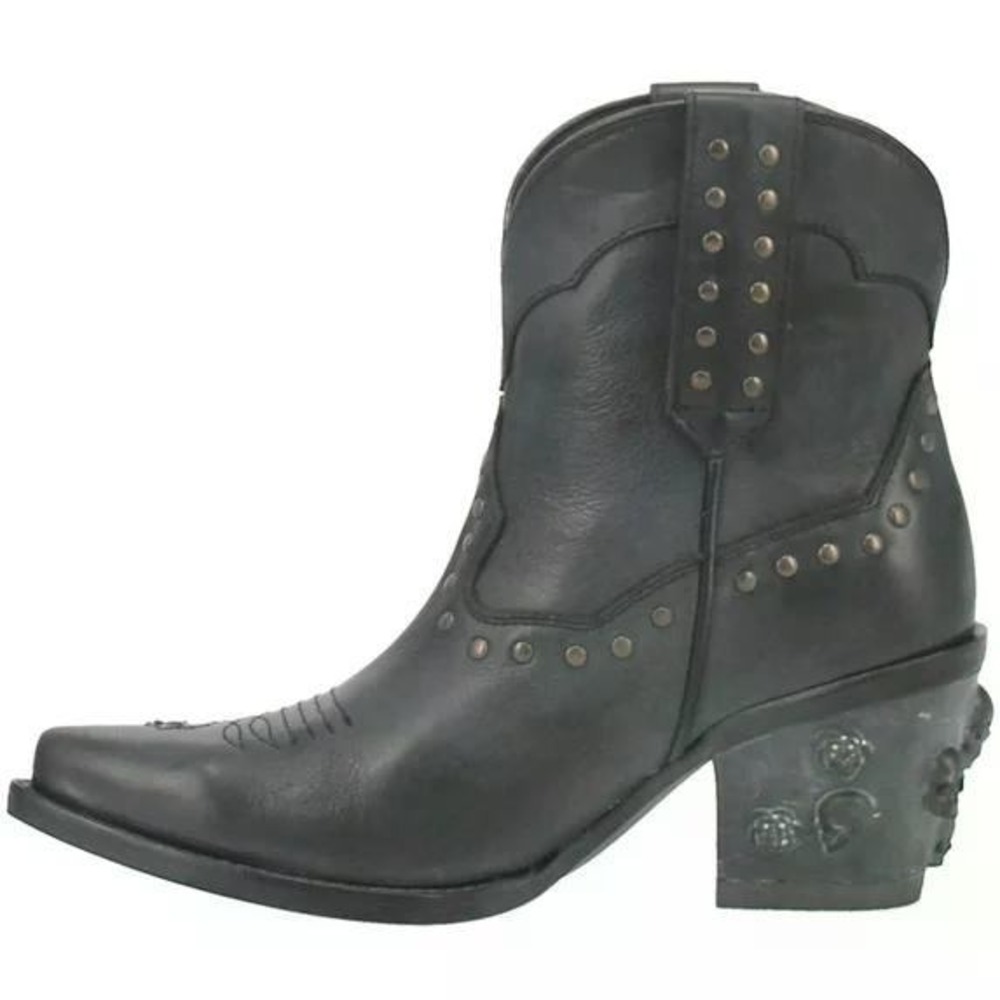 Dingo Trick R Treat Black Leather Skull Rose Clear Heel Western Boots Womens 8 - Picture 5 of 5